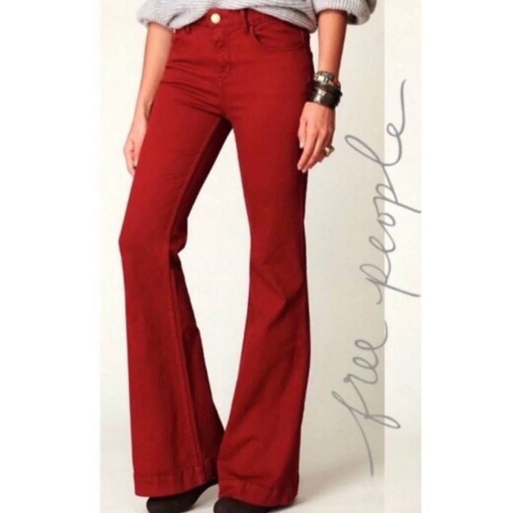 Free People Red Flare & Wide Leg Jeans